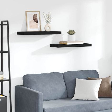 Lot de 2 Étagères murales flottantes Étagère de Rangement - Meuble de rangement Noir 60x23,5x3,8 cm MDF BV635797 - BonneVie (1/5)