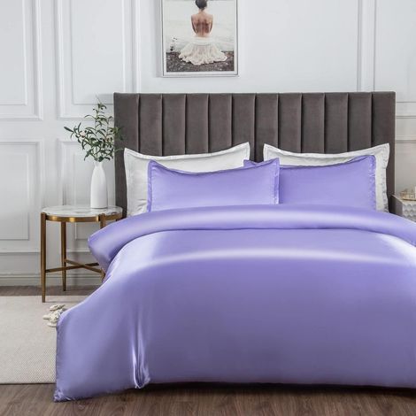 Satin Bettwäsche Set 135x200cm kühlend hellviolett mit Reißverschluss