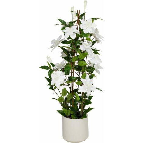 Clématite artificielle blanche de 98 cm en pot (1/3)
