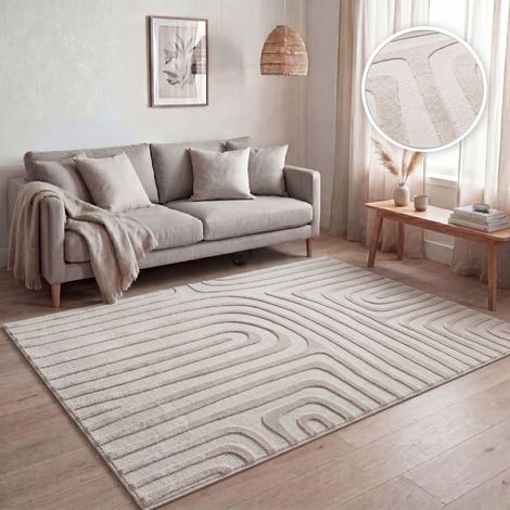 Paco Home Teppich Wohnzimmer, moderne geometrisch abstrakte Muster, 3D-Effekt Beige 80x150 cm (1/5)