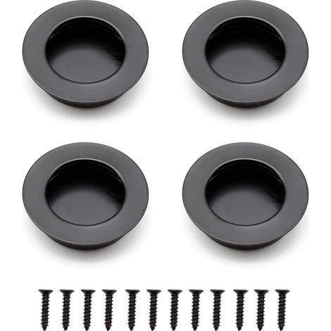 4 maniglie rotonde a incasso, maniglie per porte scorrevoli in acciaio inox da 40 mm, maniglie per mobili nere utilizzabili per cassetti, armadi e mobili su misura. (1/5)