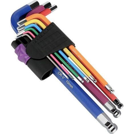 Set De Clés Allen Hexagonales De 9Pcs Multicolores À Tête Bombée Hexagonale, Clé Hexagonale Professionnelle À Bout À Bille Avec Code Couleur (1,5 Mm À 10 Mm) Petite Et Compacte Avec Support (1/5)