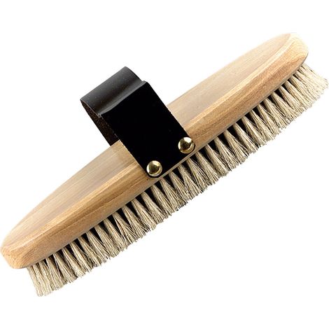 Spazzola in fibre naturali corte con dorso in legno e passamano in pelle
