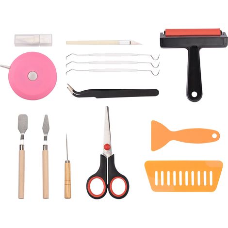 Kit de 19 outils de découpe de vinyle pour loisirs créatifs, comprenant rouleau, pince à épiler, formes, camées, lettrage et autres éléments. Idéal pour les machines de transfert thermique. (1/4)