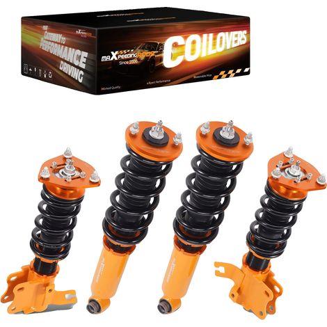 Kit de suspensión coilover, 24 niveles de amortiguación de rebote, altura ajustable de 1 a 3 pulgadas, rigidez del muelle delantero 8 kg/mm, rigidez del muelle trasero 7 kg/mm, compatible con modelos (1/5)