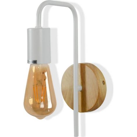 Applique murale aluminium blanc et bois, style nordique 27cm