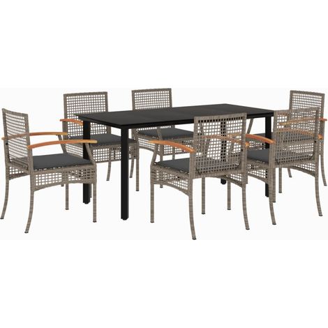 Ensemble à manger de jardin et coussins 7 pcs gris rotin (1/5)