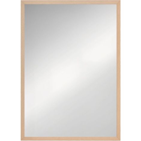 Miroir mural rectangulaire 50 x 70 cm, cadre en bois, idéal pour la salle de bain, salon ou chambre, naturel (1/5)