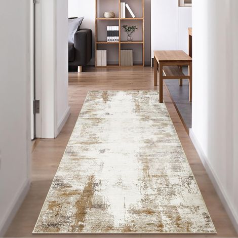 Tapis Couloir Long 80x200 Lavable en Machine Tapis De Passage Antiderapant Doux Poil Ras Beige Moderne Abstrait Tapis Cuisine Salle A Manger Chambre (1/5)