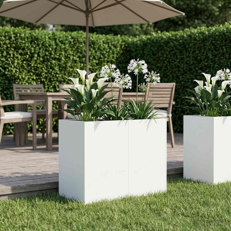 vidaXL Cache-pot de jardin Blanc 80 x 40 x 60 cm Acier laminé à froid (1/5)