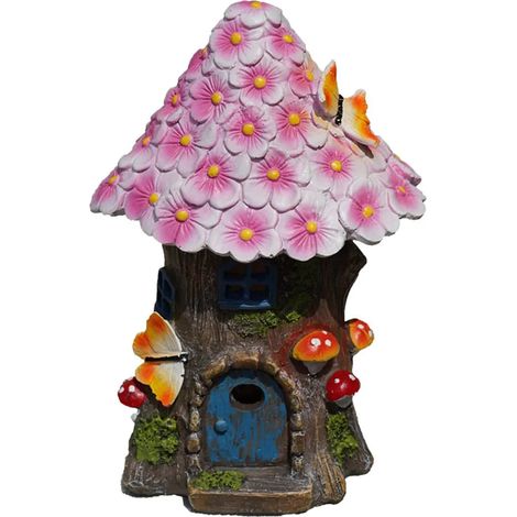 Luz de jardín con energía solar Casa de hadas verde con mariquita Impermeable al exterior Artesanía de resina Decoración de balcón de patio (1/5)