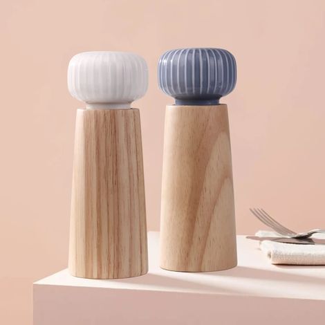 MINKUROW Macinasale E Pepe In Ceramica In Legno - Macinapepe Con Macinapepe Regolabile, 17,5 Cm (1/5)