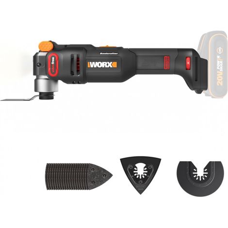 WORX NITRO - Outil Multifonction sans Fil 20V - Pour Découper, Scier, Meuler, Racler, Gratter - Brushless - Système de Fixation Universel - 23 Accessoires - Livré sans Batterie ni Chargeur - WX698.9