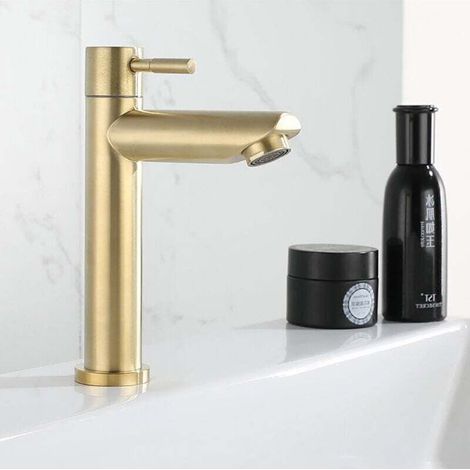 Robinet de lavabo en acier inoxydable haute qualité, doré mat, à commande tactile douce, anti-éclaboussures, facile à installer – Élégance et confort pour votre salle de bain (1/4)