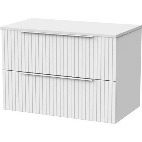Callingwood Contemporary Wall Hung 2 Drawer Vanity Unit with Laminate Worktop , 800mm, Matt White