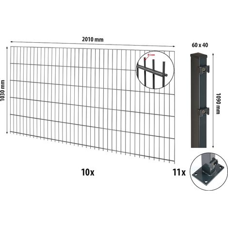 Comfort DS-Mattenzaun-Set 1030 L=20m,anthr,m.Pf. m.Bodenpl.