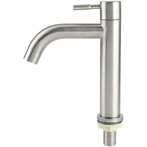 Robinet simple de lavabo en acier inoxydable 304 – Finition brossée – Technologie d'étanchéité en céramique – Grand bassin monotrou (1/5)