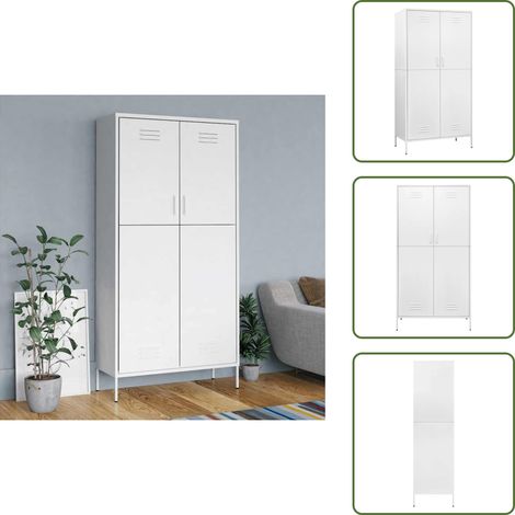 Garde-robe Blanc 90x50x180 cm Acier - Armoire Blanche - Meuble Rangement - Placard - Dressing - Armoire À Vêtements (1/5)