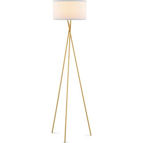 Home Lampadaire trépied - Doré avec abat-jour en tissu blanc, 138 cm (1/5)