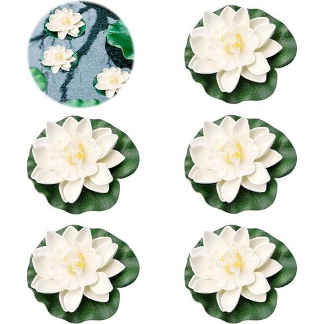 5PCS (Blanc) Nénuphars flottants,Nénuphar Artificiel,Fleur De Mousse De Lotus Décorations flottantes,Nénuphar artificiel pour aquarium,Nénuphars flottants en mousse,pour Décorations flottantes (1/5)