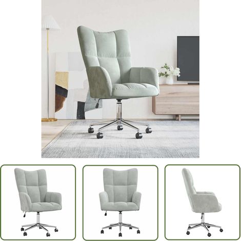 The Living Store Chaise de relaxation Gris clair Velours - Fauteuil De Bureau - Chaise Ergonomique - Chaise De Détente - Chaise Pivotante - Chaise Avec Dossier Haut (1/5)