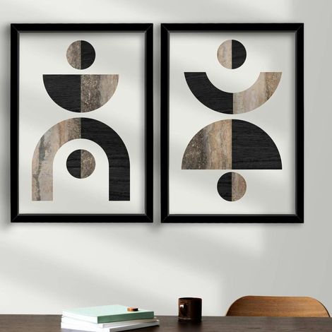 Tableau abstrait géométrique noir et marbre (set de 2) (1/5)
