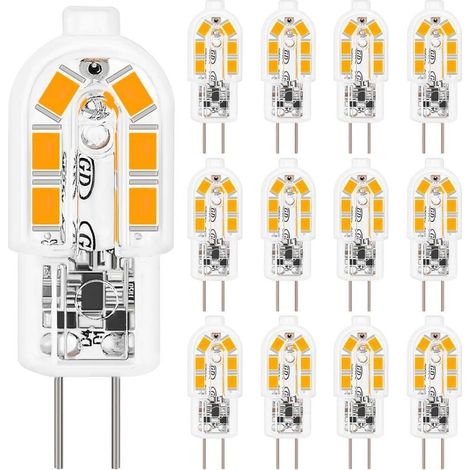 12PCS Ampoule LED G4, 2W Equivalent 20W Halogène Lampe, Blanc Chaud 3000K 200LM Non Dimmable Sans Scintillement AC/DC 12V Économie Ampoules pour Chambre Salon Cuisine Jardin (1/5)