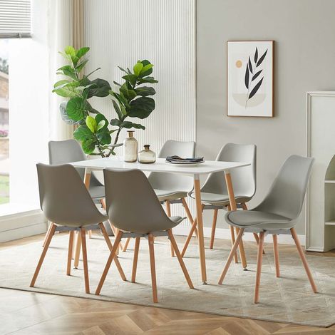 Lot de 6 chaises scandinaves en bois massif – Coussin en cuir artificiel – Hauteur d'assise 44-47cm – Confort optimal pour repas – Pn Home (1/8)