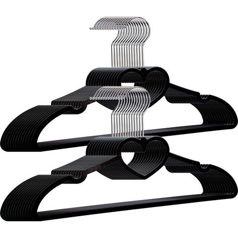 Kleiderbügel aus robustem Kunststoff für Kleidung, Hemden und Jacken, 39 x 21 x 0,5 cm, Schwarz, mit 360-Grad-Drehhaken, 20 Stück (1/5)