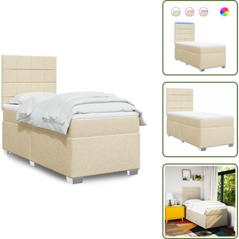 The Living Store Sommier à lattes de lit avec matelas Crème 100x200 cm Tissu - Lit Plateforme - Lit Double - Lit Design - Lit Moderne - Matelas À Ressorts Ensachés (1/5)