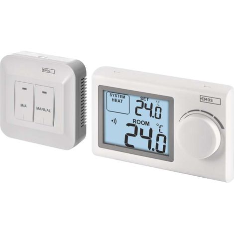 EMOS drahtloser Raumthermostat, manueller Thermostat für Heizung und Kühlung, mit Stellrad, Sender + Empfänger Set, 100 m Reichweite, P5614 (1/5)