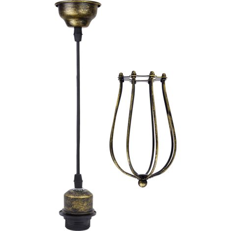 Edison Vintage Suspension Lustre Fil Cage Plafond Suspendu Abat-Jour - Laiton Antique (1/5)