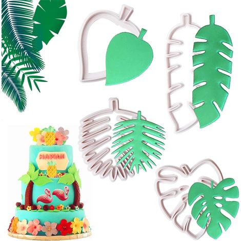 Ensemble de 4 emporte-pièces en forme de feuilles tropicales, moules à biscuits, moules à décoration de gâteaux, moules en plastique pour pâte à sucre, outils de pâtisserie et de décoration de tartes