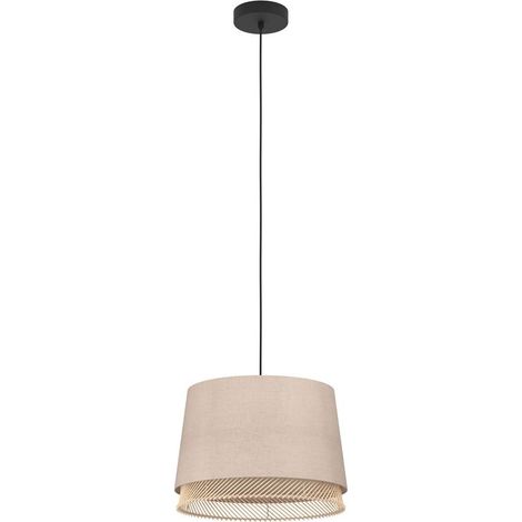 Lampadario A Sospensione Vintage Tabley Acciaio Nero Legno 1 Luce E27 (1/2)