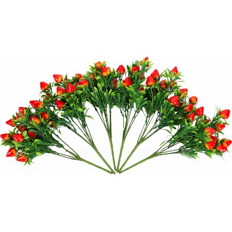 Lot de 6 branches de fraisiers artificielles réalistes, idéales pour décorer vos tables. (1/5)