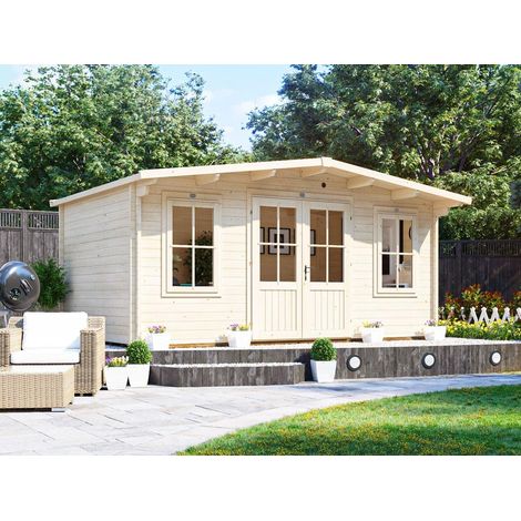 Dunster House Log Cabin Severn 5m x 3m Garden Home Office 45mm Walls Double Glazed and Roof Shingles