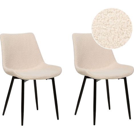 Lot de 2 Chaises de Salle à Manger Modernes avec Accoudoirs Dossier Haut Assise Rembourrage Touffeté en Tissu Bouclé Beige Avilla (1/5)