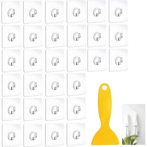 30 Stück magische Haken, transparente Klebehaken mit Rakel, selbstklebende Haken, wasserfeste Wandhaken, kein Bohren erforderlich für Schlafzimmer, Badezimmer, Küche, Tür, Wand (1/5)