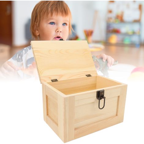 Boîte de rangement de bureau en bois massif avec verrou - Multifonctionnelle pour organisation, bijoux, loisirs - Dimensions : 29.5x19.5x19cm (2 clés incluses) (1/5)