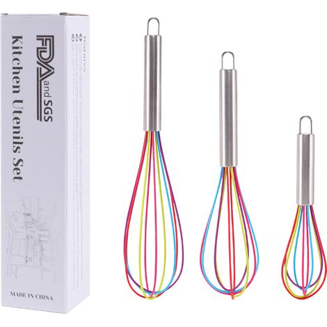 Silikon-Küchenbesen-Set – 3 Handbesen (20, 25 und 30 cm) zum Schlagen von Sahne und Eiern – farbenfrohe und hitzebeständige Backutensilien-x (1/4)