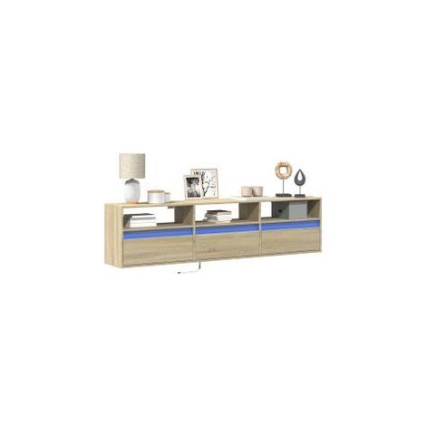 Meuble TV mural avec LED chêne sonoma 180x31x45 (1/5)