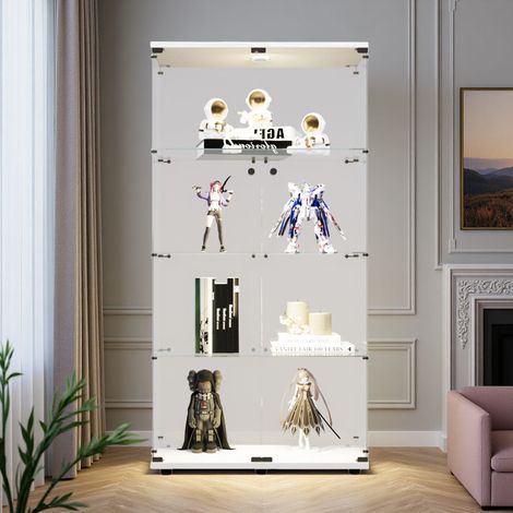 Pergar – Vitrine en verre trempé 4 niveaux – Éclairage LED réglable – Double porte – Dimensions 80.5x36.5x164 cm – Base blanche pour salon (1/5)