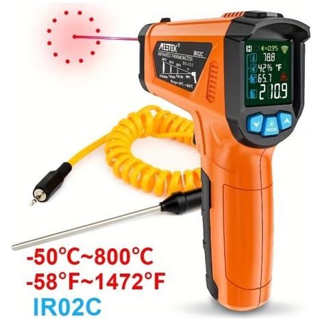 Thermomètre infrarouge numérique professionnel -50 à 800°C Pyromètre sans contact haute température Écran couleur LCD Mesure industrielle & extérieure