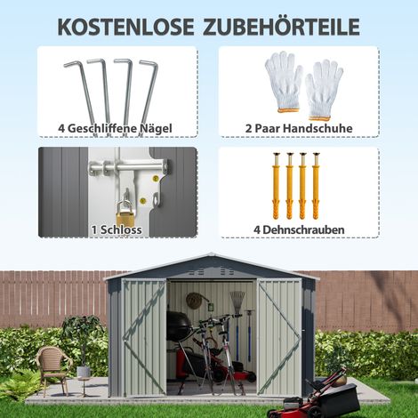 Abri de jardin en métal 300x311x200 cm avec plancher, cabanon acier robuste, portes verrouillables et résistant aux intempéries pour terrasse et pelouse – Gris (1/5)