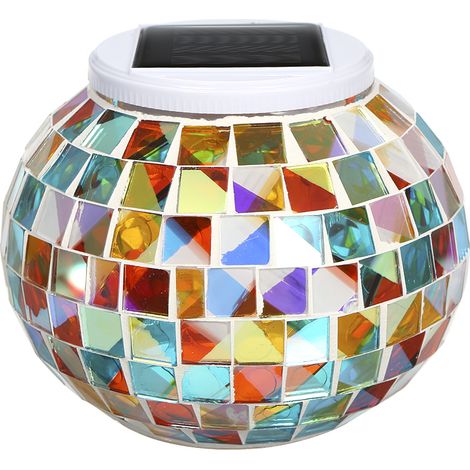 Soavoa Lampe Solaire Boule Verre Mosaïque Étanche Changeante Décoration Jardin Terrasse Extérieur Table Cadeau (1/4)