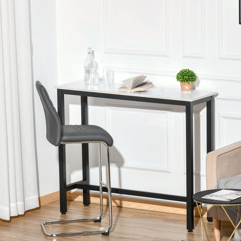 Table de bar/table haute aspect marbre, table de cuisine avec pieds réglables pour salon/salle à manger, acier 120 x 40 x 100 cm blanc et noir (1/5)