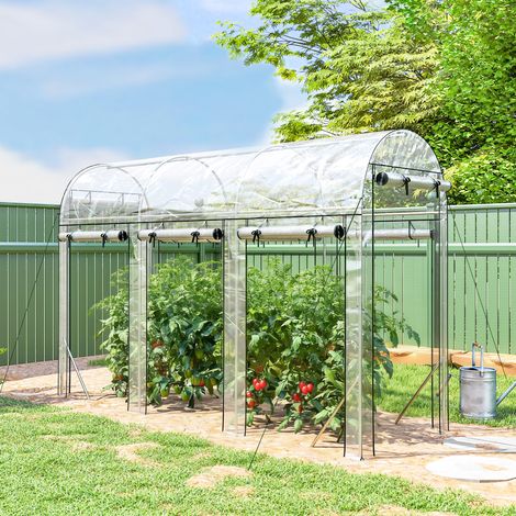 Invernadero tipo túnel de jardín de 3 m², estructura de acero galvanizado, 8 puertas correderas, 295 x 100 x 197 cm, transparente. (1/5)