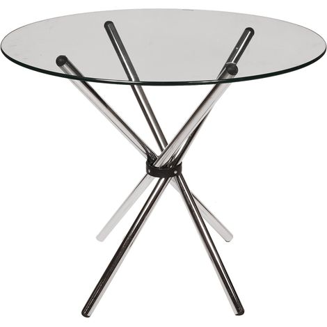 Table ronde avec plateau en verre trempé et pieds en acier chromé, 90 x 90 (H) 75 cm, couleur transparente (1/5)