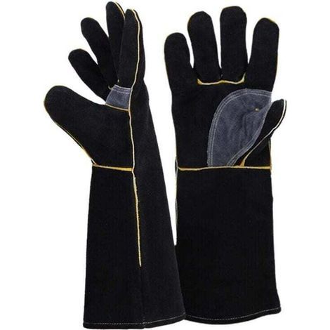 Gants résistants au feu et à la chaleur extrêmes, cuir avec coutures en kevlar, parfaits pour cheminée, poêle, four, grill, soudage, barbecue, mig, support à marmite, traitement des animaux(16 p (1/4)