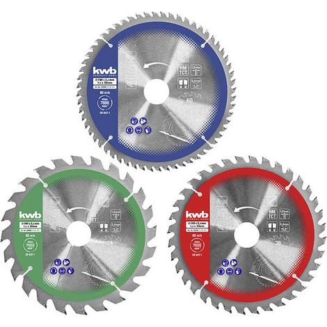 KWB Set di 3 lame per sega circolare 250 mm blu
